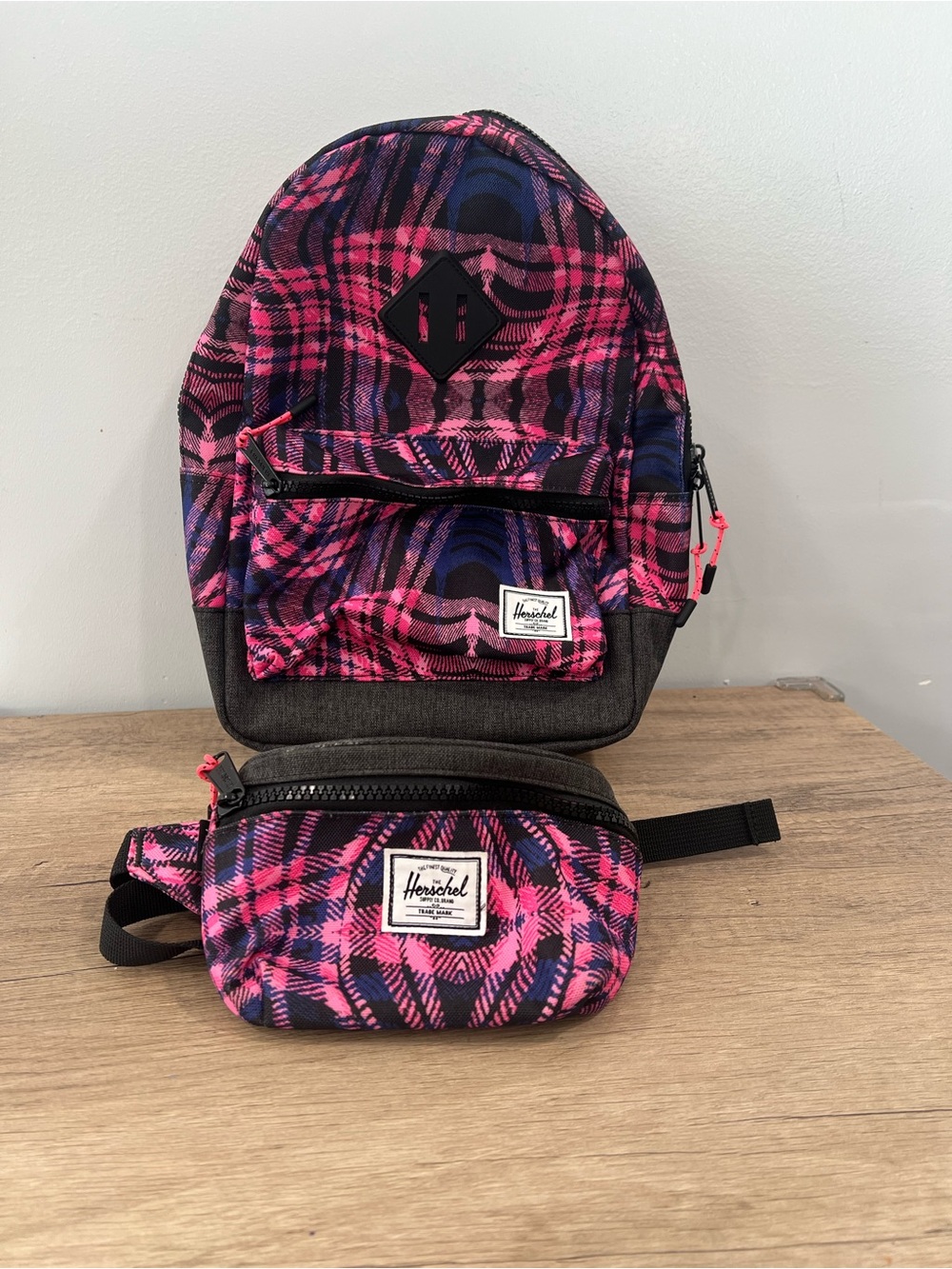 Herschel Pink Plaid Mini Backpack & Matching Fanny Pack